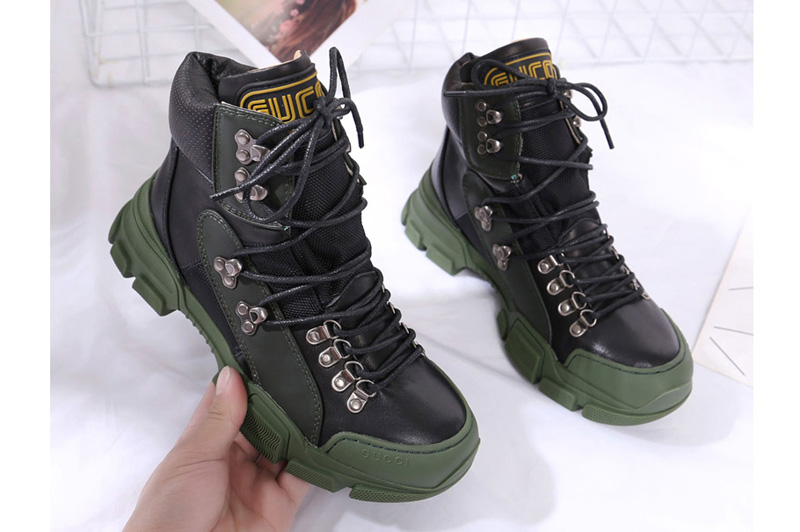 Mens/Womens Gucci Flashtrek sneaker Green and Black Leather