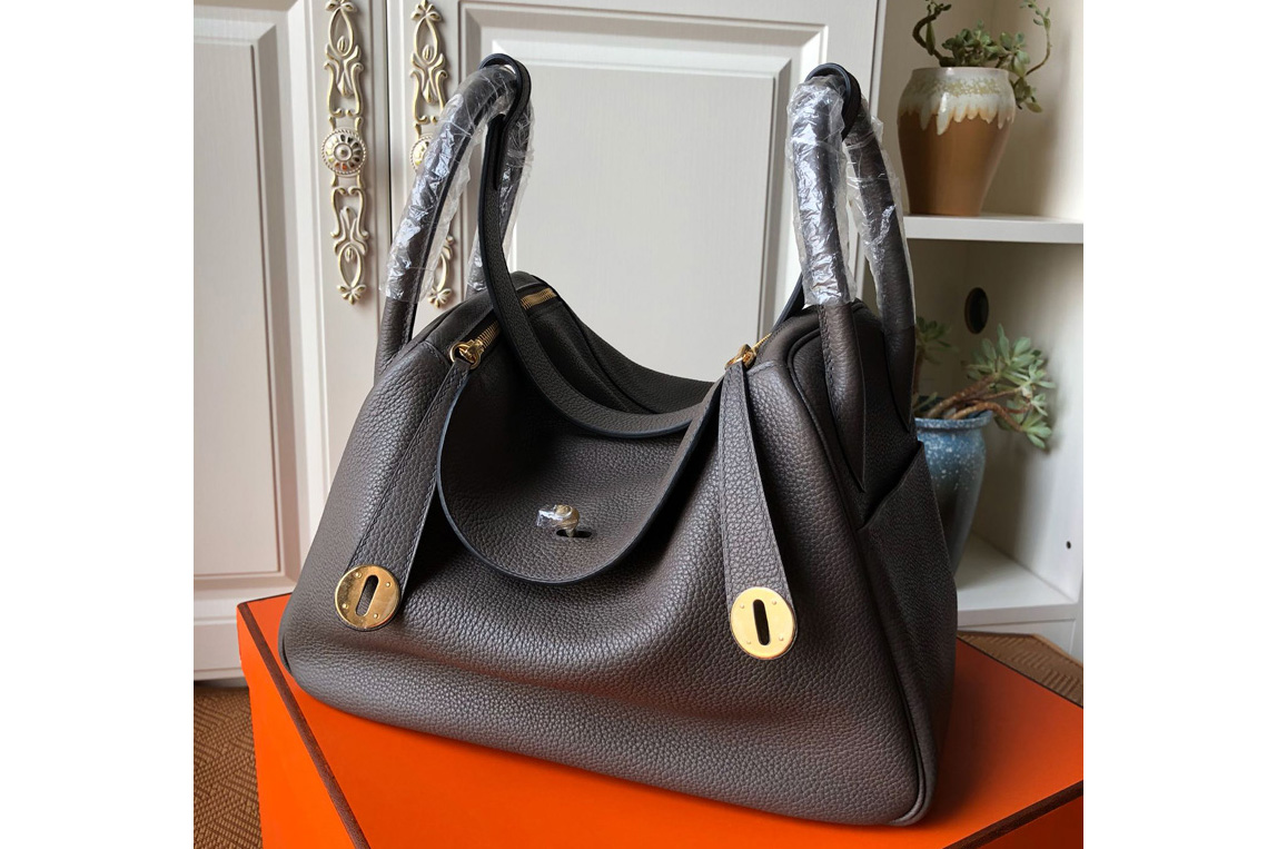 Hermes Lindy 26cm Bag in Original Dark Gray Togo Leather With Gold Buckle