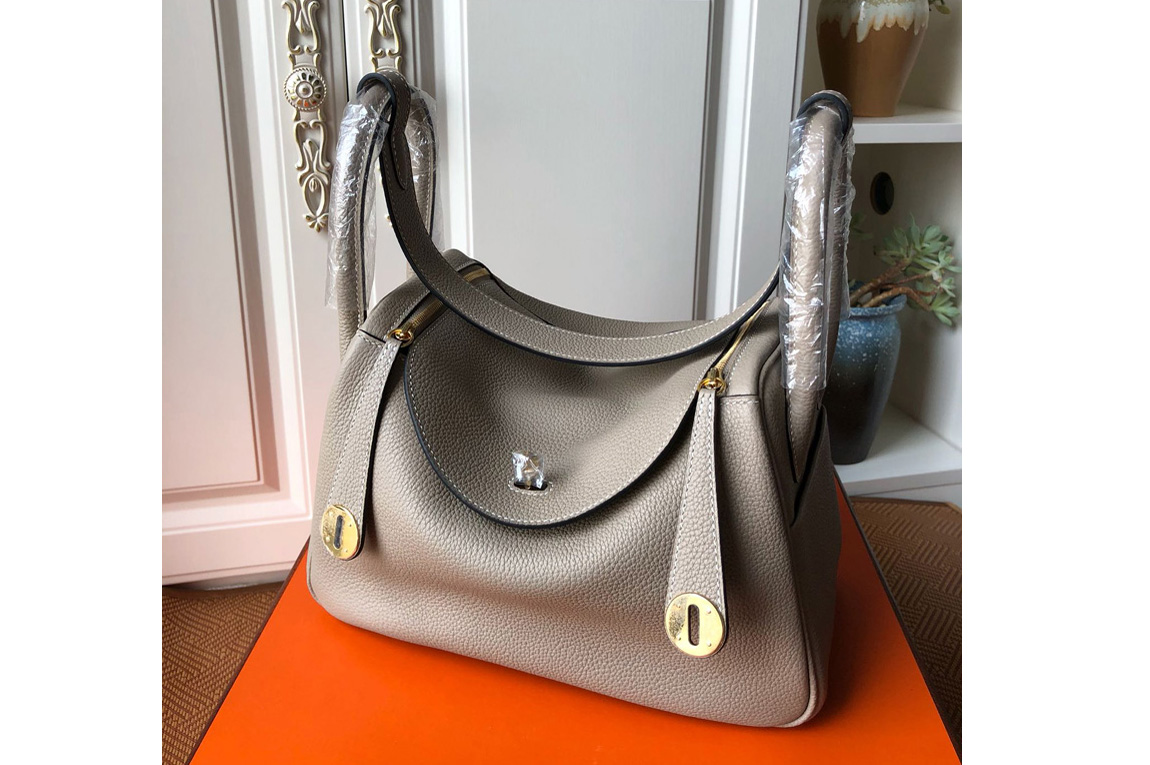 Hermes Lindy 26cm Bag in Original Gray Togo Leather With Gold Buckle