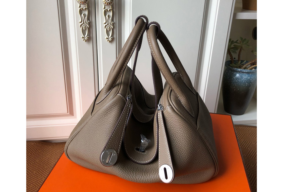 Hermes Lindy 26cm Bag in Original Dark Gray Togo Leather With Silver Buckle