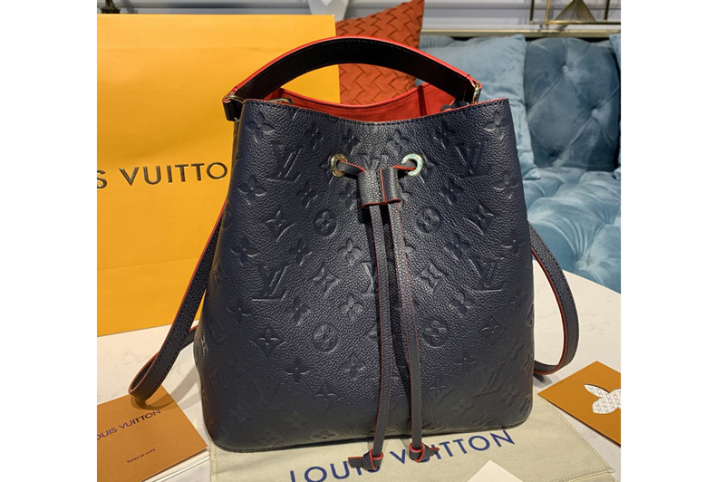 Louis Vuitton M45306 LV Neonoe MM Bags in Navy Blue/Red Monogram Empreinte leather