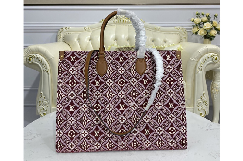 Louis Vuitton M57185 LV Since 1854 Onthego GM tote bag in Bordeaux Red Jacquard Since 1854 textile