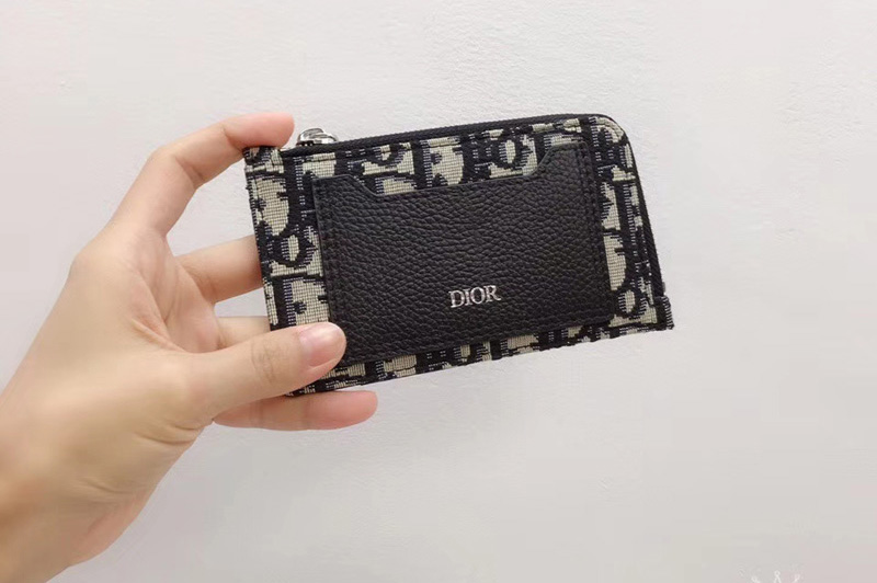 DIOR OBLIQUE JACQUARD ZIPPED CARD HOLDER in black Dior Oblique jacquard Canvas