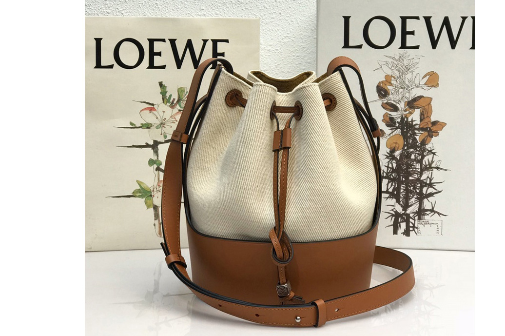 Loewe Small Balloon bag in Ecru/Tan canvas and calfskin