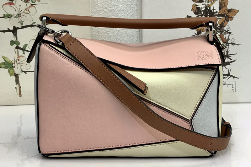 Loewe Small Puzzle bag in Pink/Blue/Cream classic calfskin