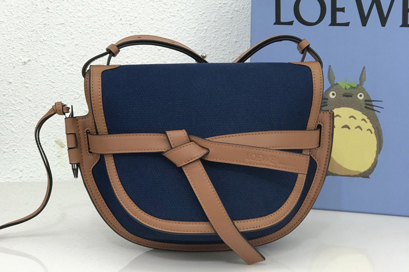 Loewe Small Gate bag in Navy Blue/Tan canvas and calfskin