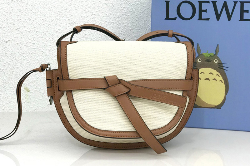 Loewe Small Gate bag in Ecru/Tan canvas and calfskin
