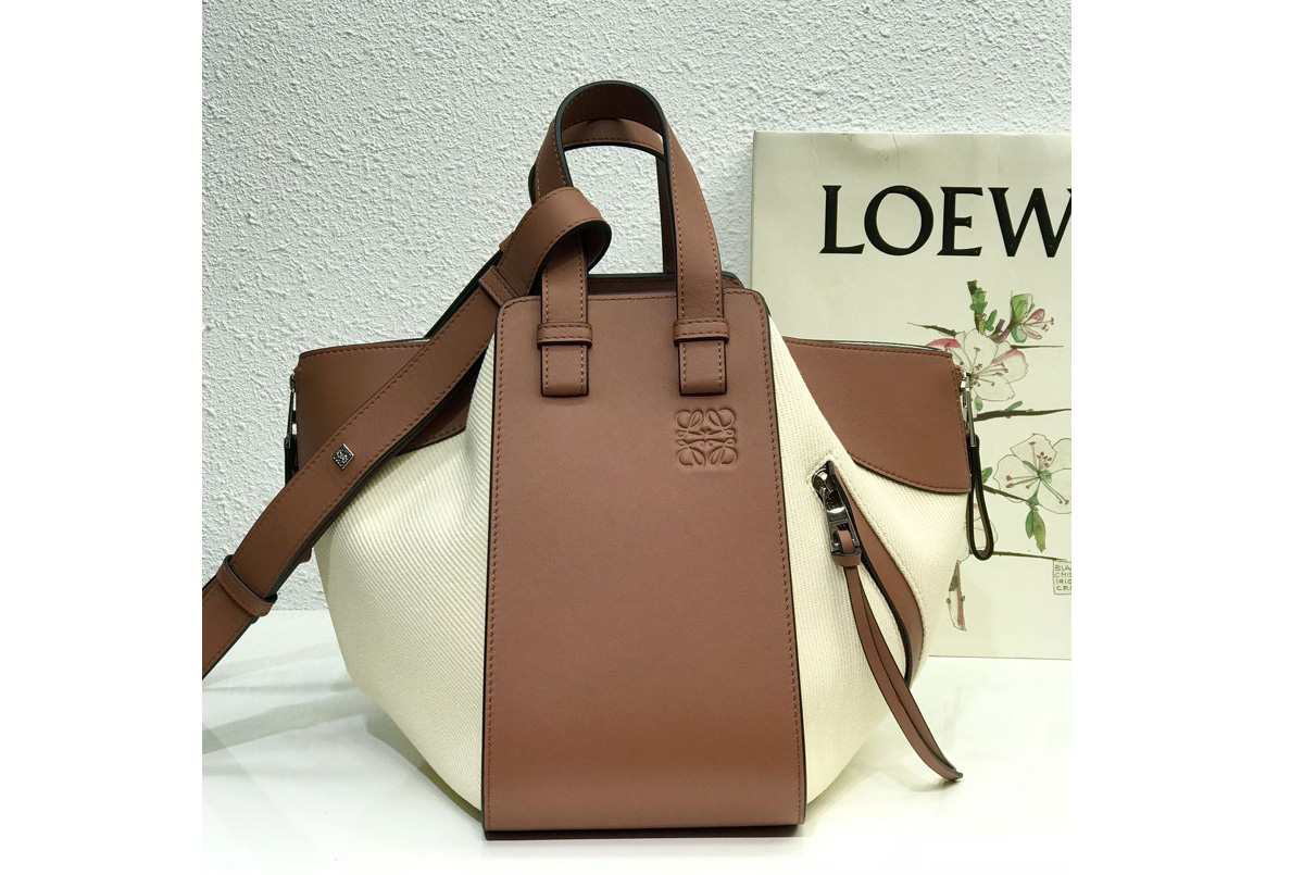 Loewe Small Hammock bag in Tan/Ecru canvas and calfskin