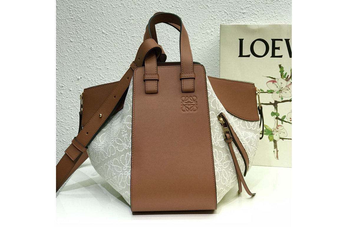 Loewe Small Hammock bag in Ecru/Tan Anagram jacquard and calfskin