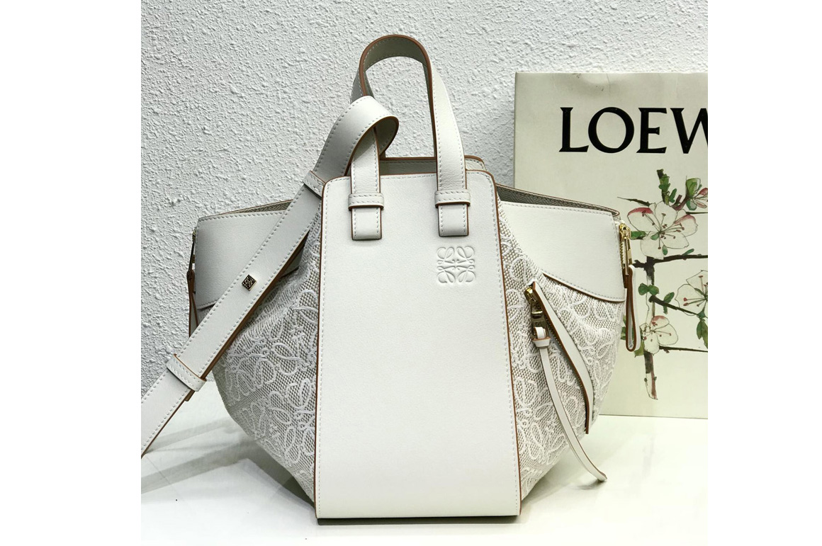 Loewe Small Hammock bag in Ecru/Soft White Anagram jacquard and calfskin