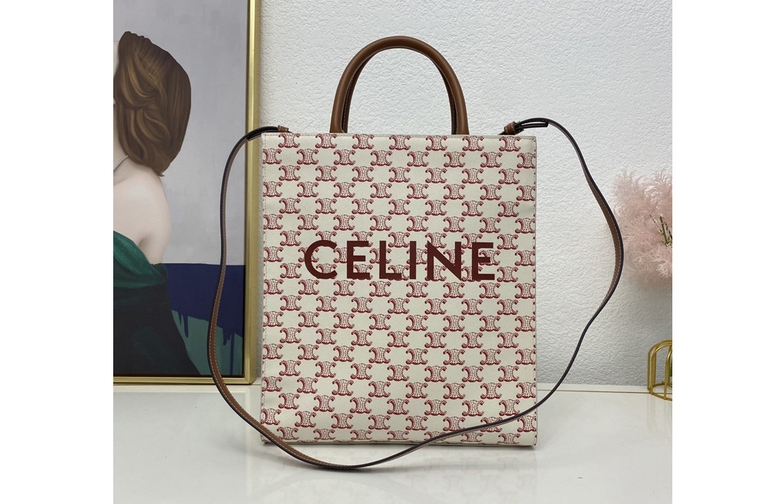 Celine 191542 SMALL CABAS VERTICAL IN TRIOMPHE CANVAS AND CALFSKIN Red