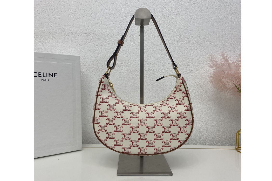 Celine 193952 AVA BAG IN TRIOMPHE CANVAS AND CALFSKIN Red