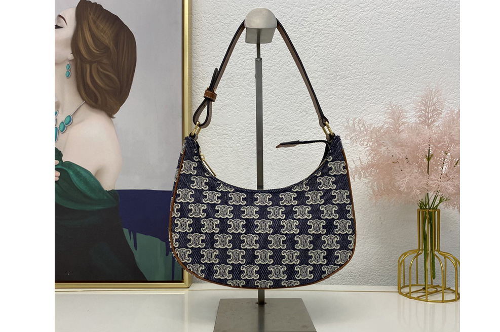 Celine 193952 AVA BAG IN NAVY BLUE TEXTILE WITH TRIOMPHE EMBROIDERY