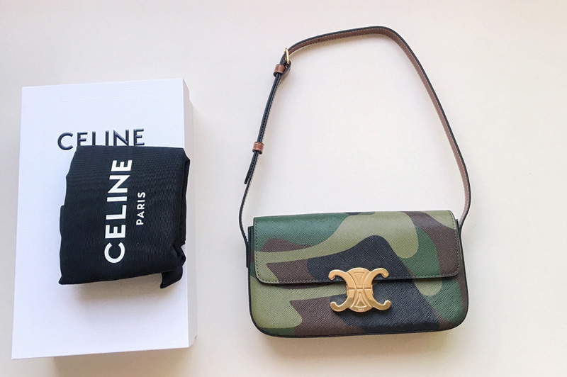 Celine 194142 triomphe shoulder bag in camouflage triomphe canvas and calfksin