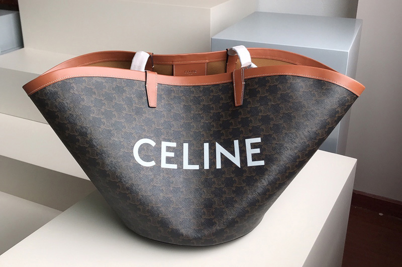 Celine 196262 LARGE COUFFIN IN CANVAS AND CELINE PRINT on Brown triomphe canvas and calfskin