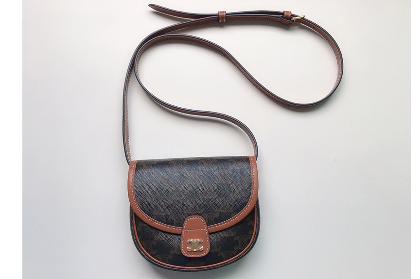Celine 196702 mini Besace bag in Brown TRIOMPHE CANVAS AND CALFSKIN