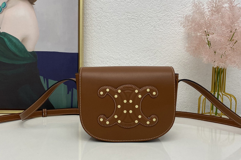 Celine 198263 FOLCO CUIR TRIOMPHE IN Tan SMOOTH CALFSKIN WITH STUDS