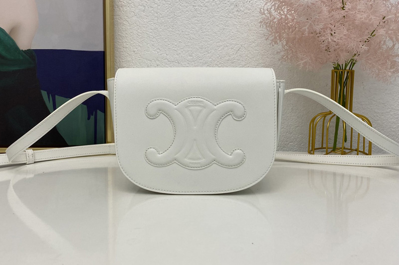 Celine 198263 FOLCO CUIR TRIOMPHE IN White SMOOTH CALFSKIN