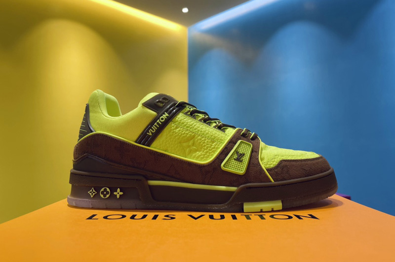 Louis Vuitton 1A8Z6G LV Trainer sneaker in Yellow Monogram-embossed nubuck calf leather and textile