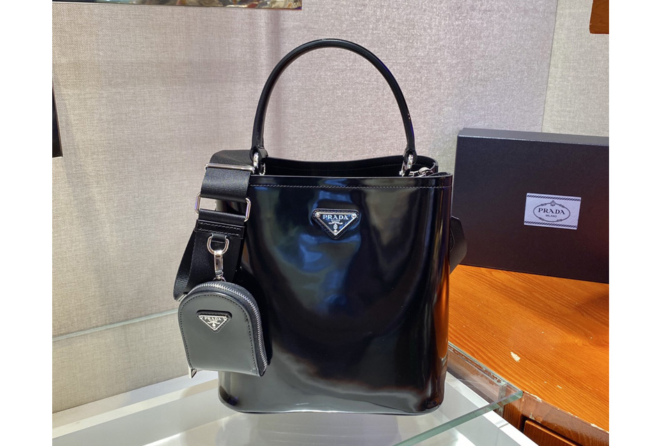 Prada 1BA212 Medium Saffiano Leather Prada Panier Bag in Black Leather