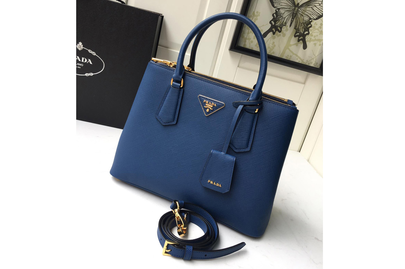 Prada 1BA232 Medium Prada Galleria Saffiano leather bag in Blue Saffiano leather