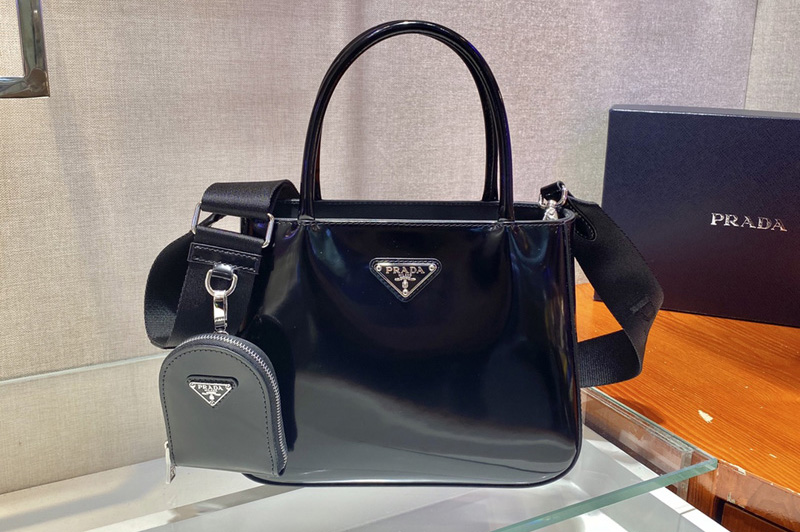Prada 1BA320 Prada Galleria brushed leather small bag in Black Leather