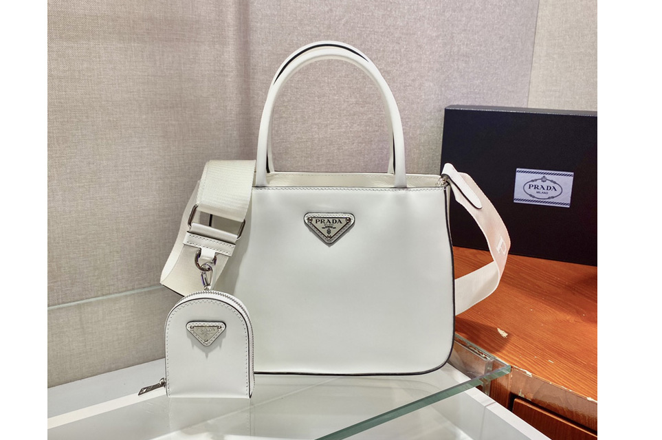 Prada 1BA320 Prada Galleria brushed leather small bag in White Leather