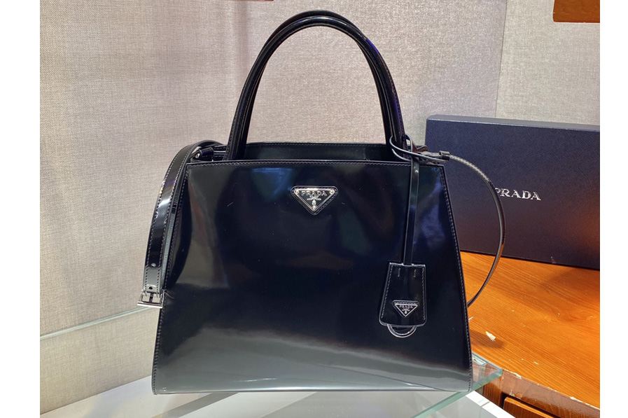 Prada 1BA321 Brushed leather handbag in Black Leather