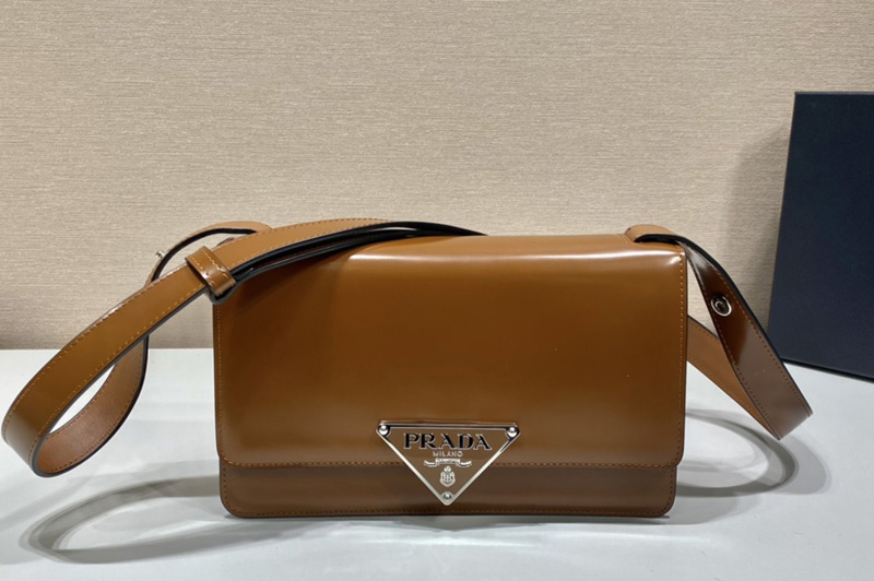 Prada 1BD321 Prada Embleme brushed-leather bag in Brown Leather