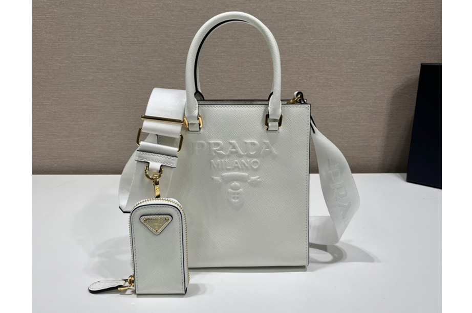 Prada 1BA333 Small Saffiano leather handbag in White Saffiano leather