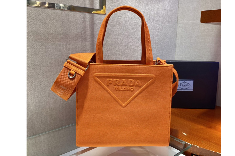 Prada 1BG382 Drill tote bag in Orange Fabric