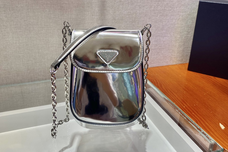 Prada 1BH185 Brushed leather mini-bag in Silver brushed leather