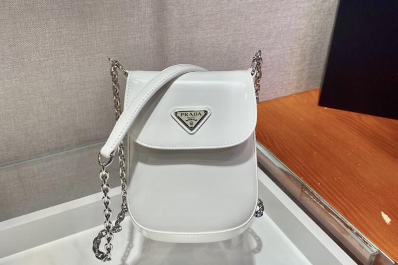 Prada 1BH185 Brushed leather mini-bag in White brushed leather