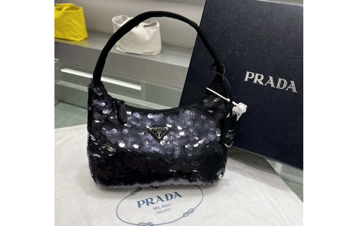 Prada 1NE515 Re-Edition 2000 sequined Re-Nylon mini-bag in Black Fabric