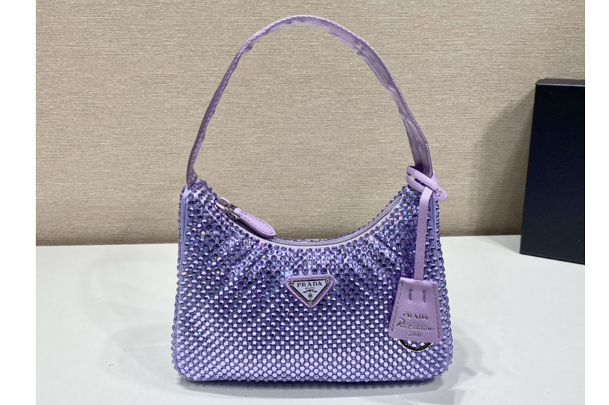 Prada 1NE515 Satin mini-bag with artificial crystals in Purple Fabric
