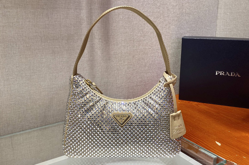 Prada 1NE515 Satin mini-bag with artificial crystals in Apricot Fabric