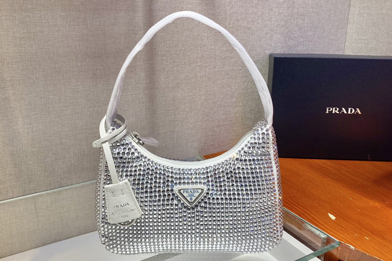Prada 1NE515 Satin mini-bag with artificial crystals in White Fabric