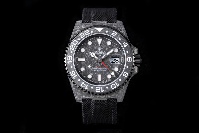Rolex GMT DIW Carbon OMF Best Edition All Black Black Dial on Black Nylon Strap SA3186 CHS