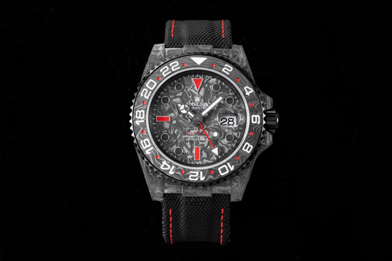 Rolex GMT DIW Carbon OMF Best Edition Black/Red Black Dial on Black Nylon Strap SA3186 CHS