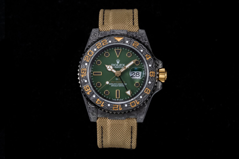 Rolex GMT DIW Carbon OMF Best Edition Green Dial on Yellow Nylon Strap SA3186 CHS