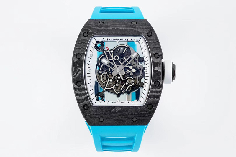 Richard Mille RM055 Real NTPT ZF 1:1 Best Edition Skeleton White Dial on Blue Rubber Strap NH05A V3