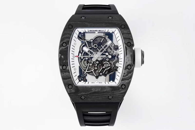 Richard Mille RM055 Real NTPT ZF 1:1 Best Edition Skeleton White Dial on Black Rubber Strap NH05A V3