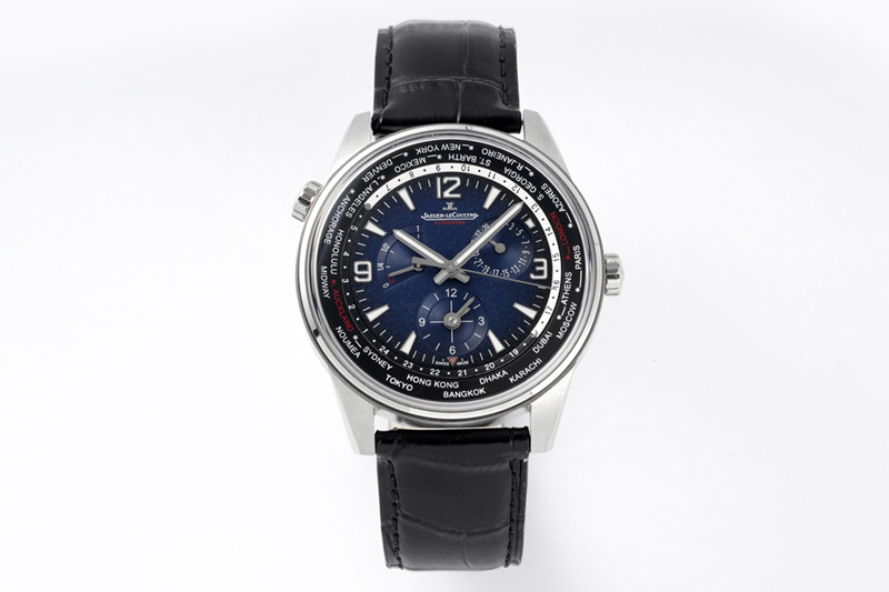 Jaeger-LeCoultre Polaris Geographic SS ZF 1:1 Best Edition Blue Textured Dial on Black Leather Strap A936