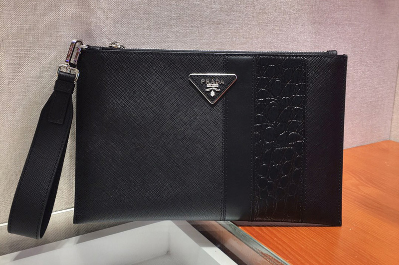 Prada 2NG005G Saffiano Leather Clutch in Black Leather