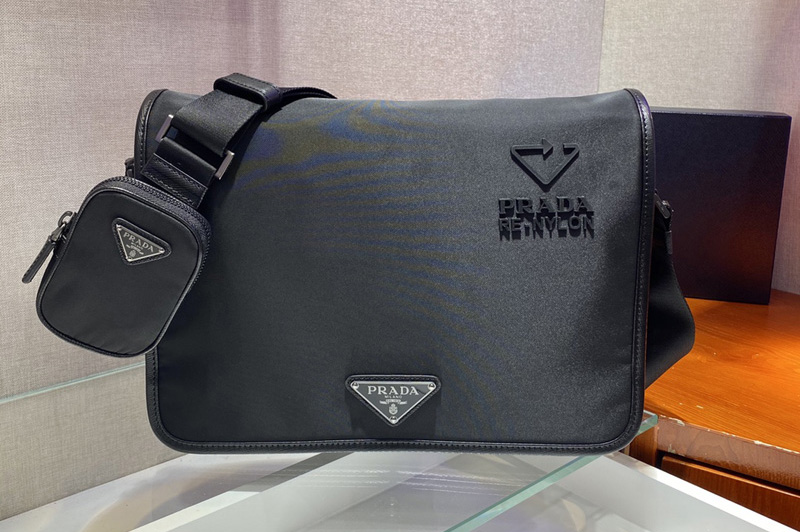 Prada 2VD039 Re-Nylon and Saffiano leather shoulder bag in Black nylon