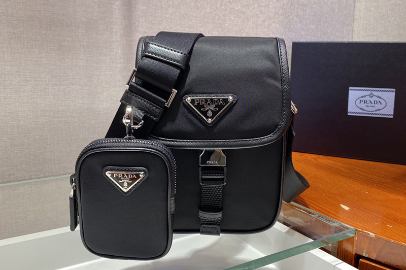 Prada 2VD043 Re-Nylon and Saffiano leather shoulder bag in Black nylon