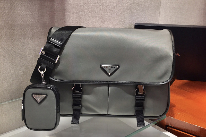 Prada 2VD768 Nylon and Saffiano Leather Bag with Strap in Gray nylon