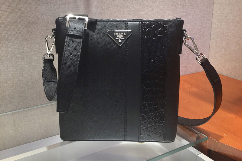 Prada 2VH089 Saffiano Leather Cross-Body Bag in Black Leather