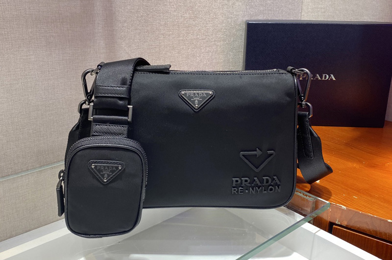 Prada 2VH113 Re-Nylon and Saffiano leather shoulder bag in Black nylon