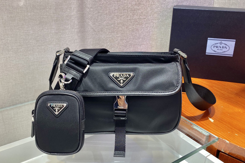 Prada 2VH133 Re-Nylon and Saffiano leather shoulder bag in Black nylon
